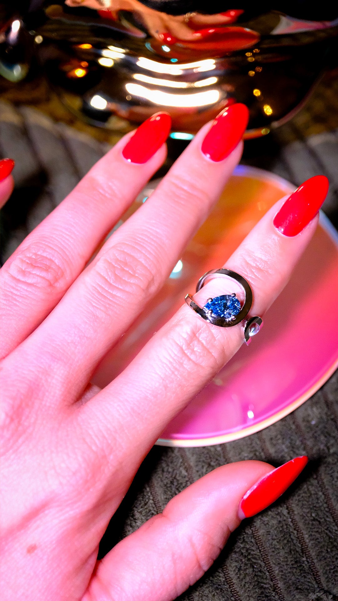 Bague Loop diamant poire bleu 