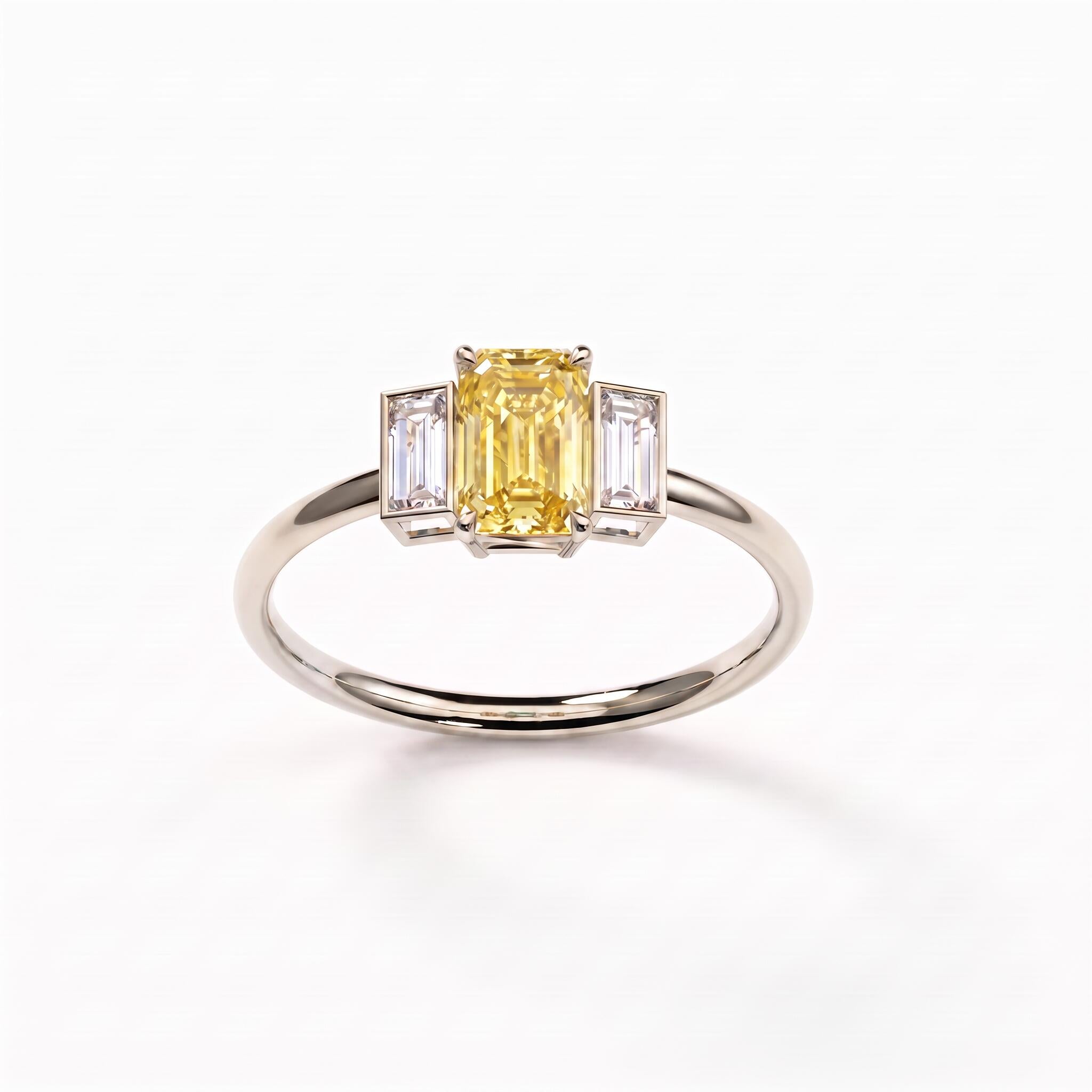 Bague Christine trilogie en or blanc 18 carats, diamant de synthèse jaune – Lauredi