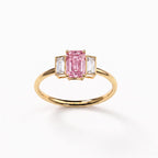 Bague Christine trilogie en or jaune 18 carats, diamant de synthèse rose – Lauredi