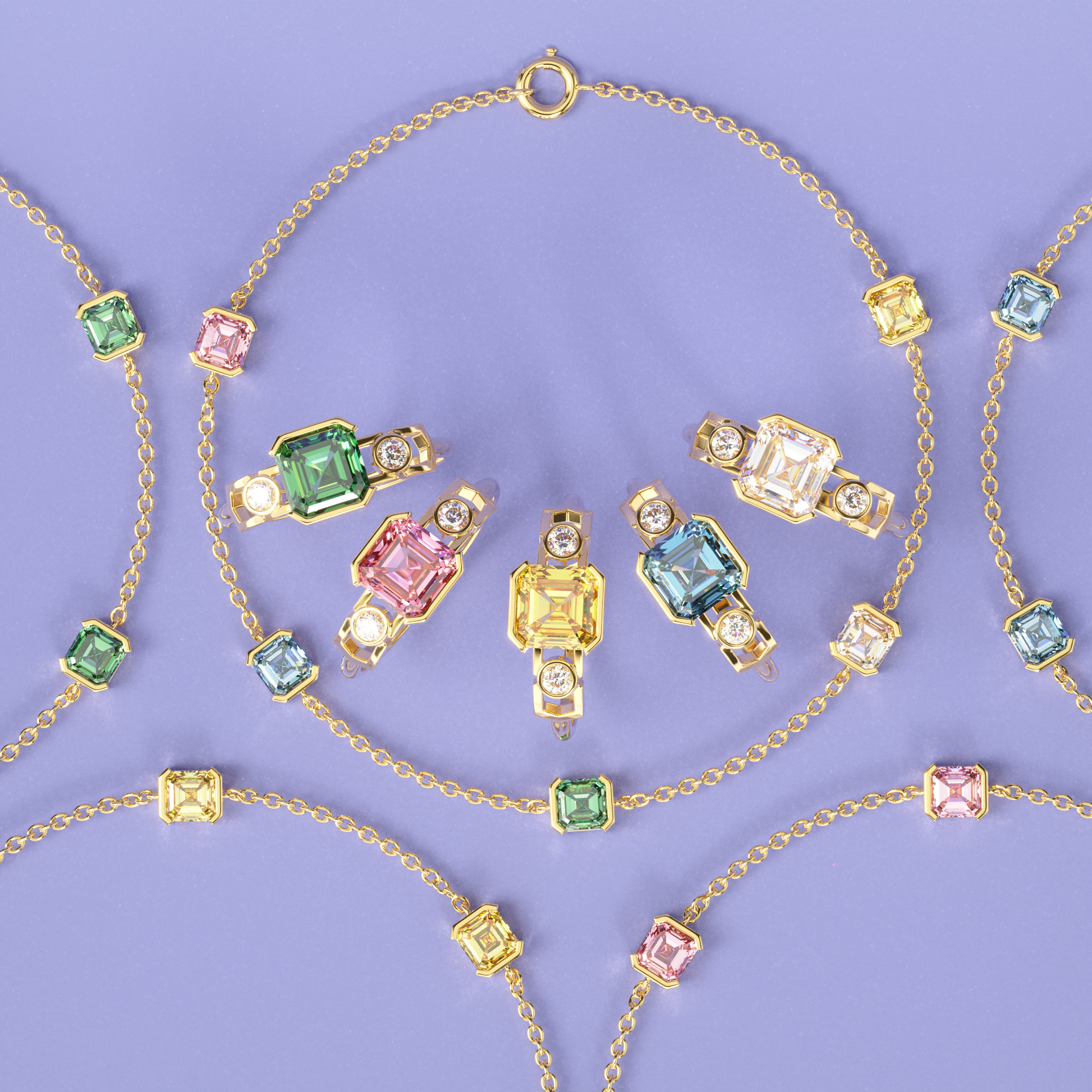 Collection joaillerie faubourg 1925, or jaune et blanc 18 carats et diamants de couleur taille asscher