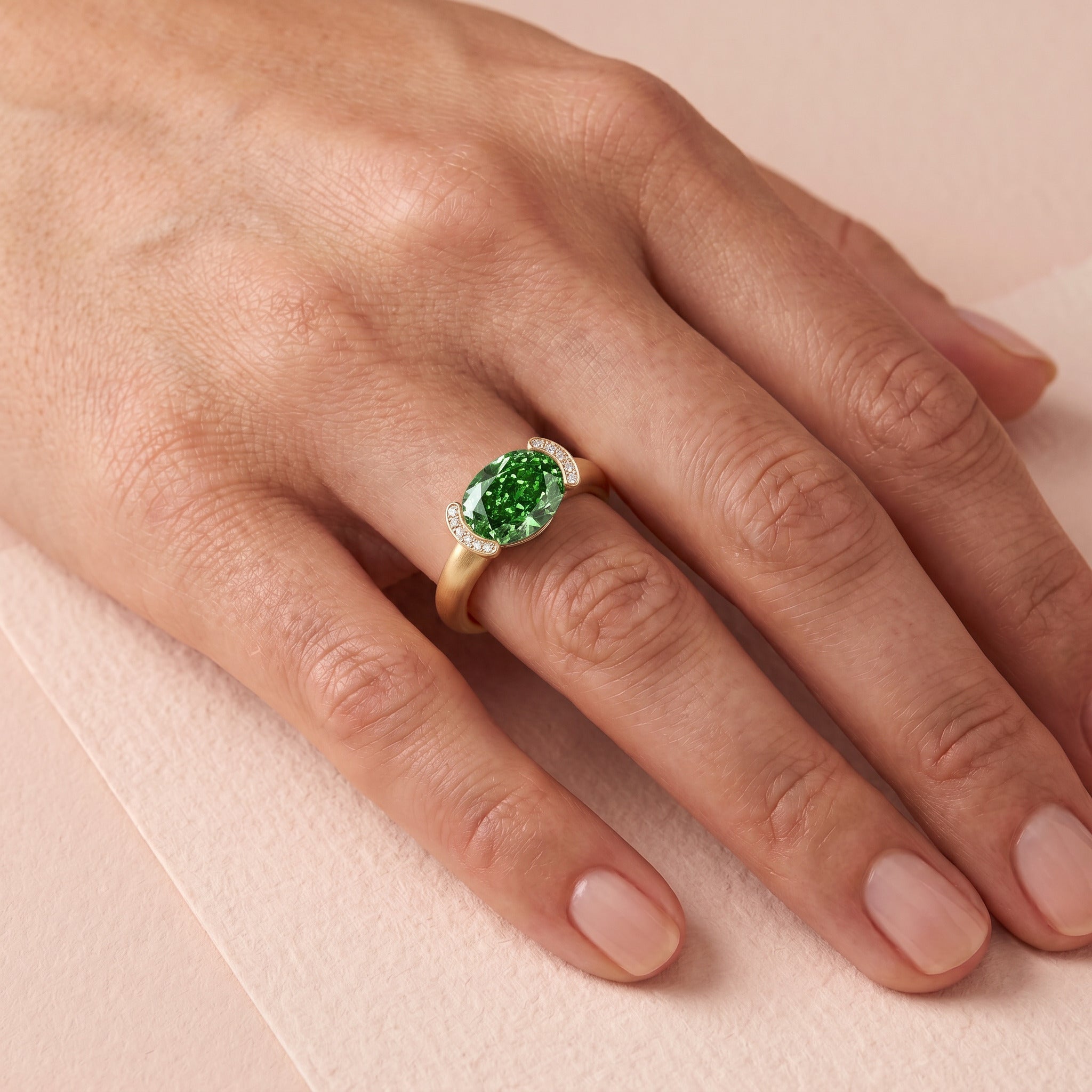 Bague Christine "pinkie ring" diamant vert - Lauredi