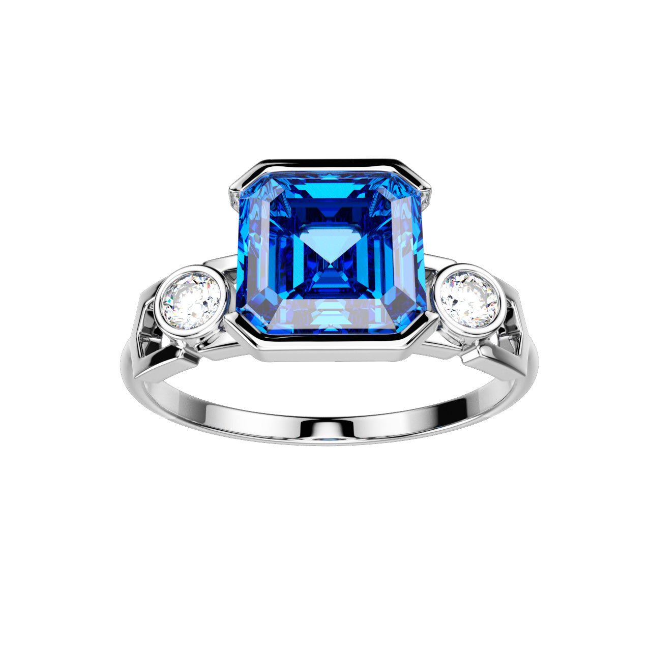 Bague Faubourg 1925 - Diamant Asscher Bleu, Or Blanc/Jaune 18 carats - Lauredi