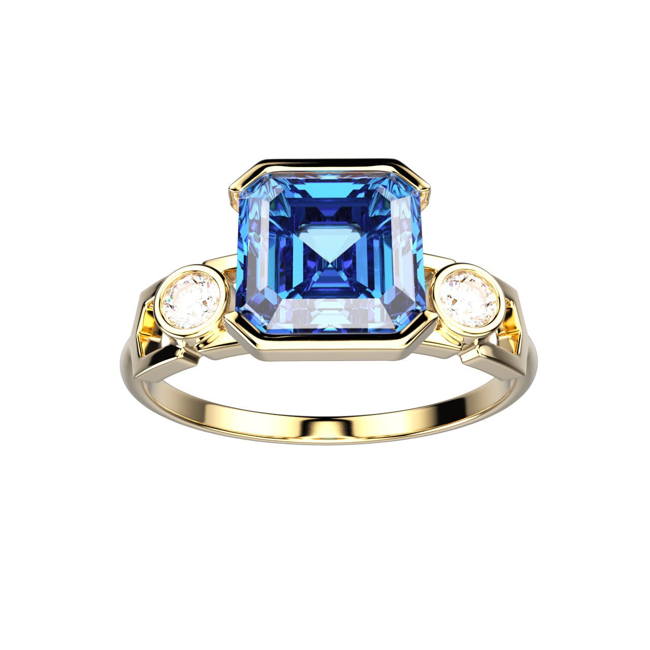 Bague Faubourg 1925 - Diamant Asscher Bleu, Or Blanc/Jaune 18 carats - Lauredi