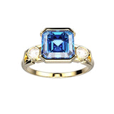 Bague Faubourg 1925 - Diamant Asscher Bleu, Or Blanc/Jaune 18 carats - Lauredi