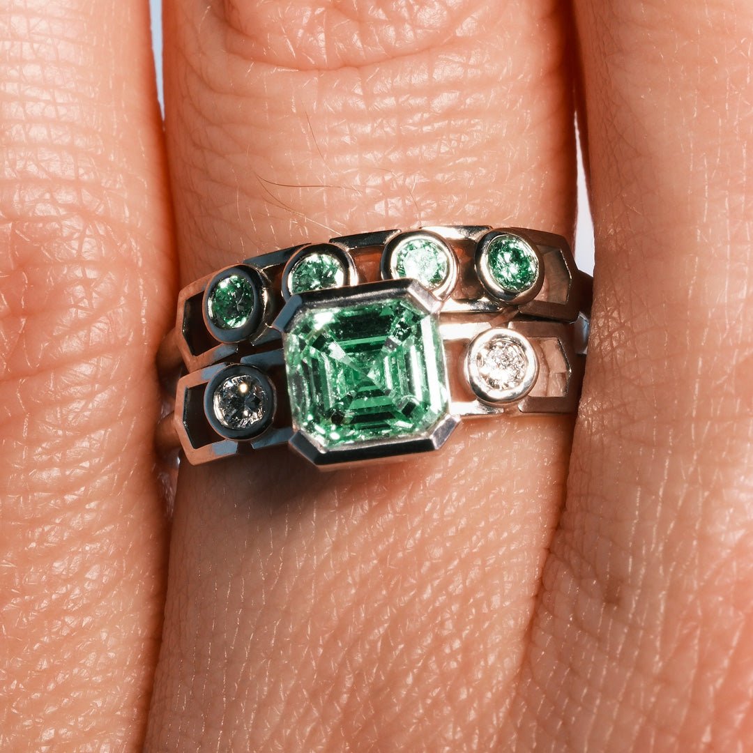 Bague Faubourg 1925 - Diamant Asscher Vert, Or Blanc/Jaune 18 carats - Lauredi