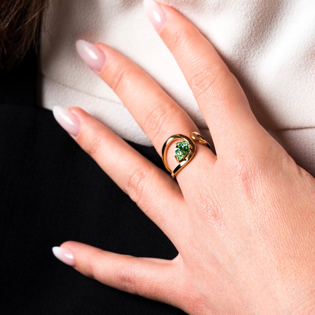 Bague Loop Diamant Poire Vert - Lauredi