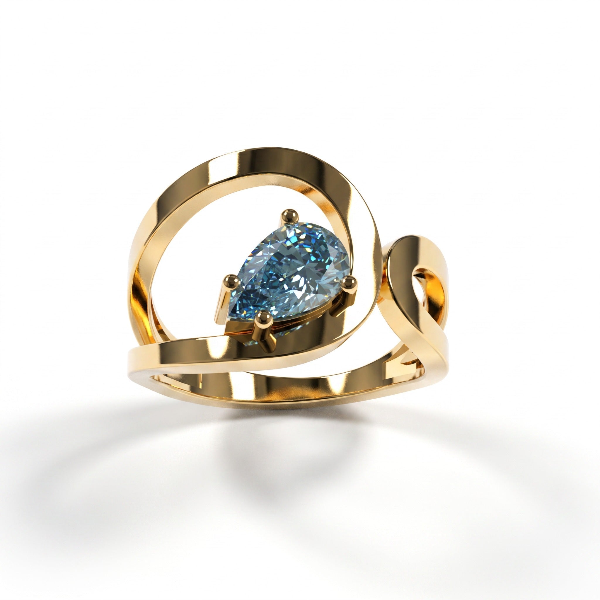 Bague Loop Solitaire Diamant Poire Bleu - Lauredi