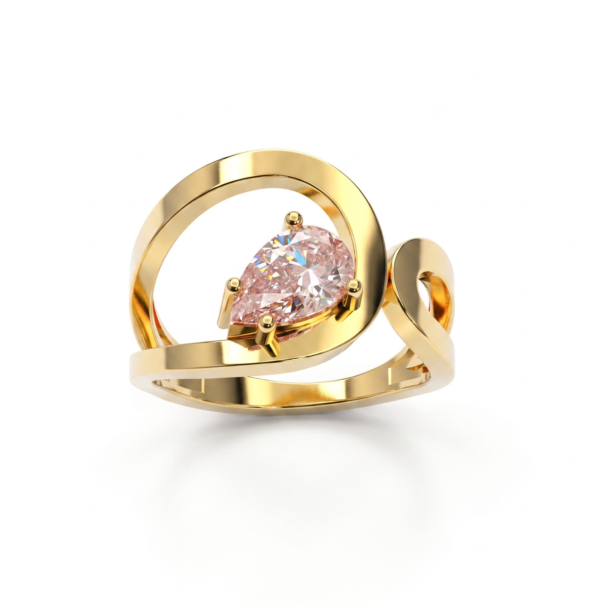 Bague Loop Solitaire Diamant Poire Rose - Lauredi