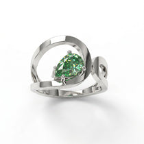 Bague Loop en or recyclé 18 carats, diamant de laboratoire taille poire vert – Lauredi