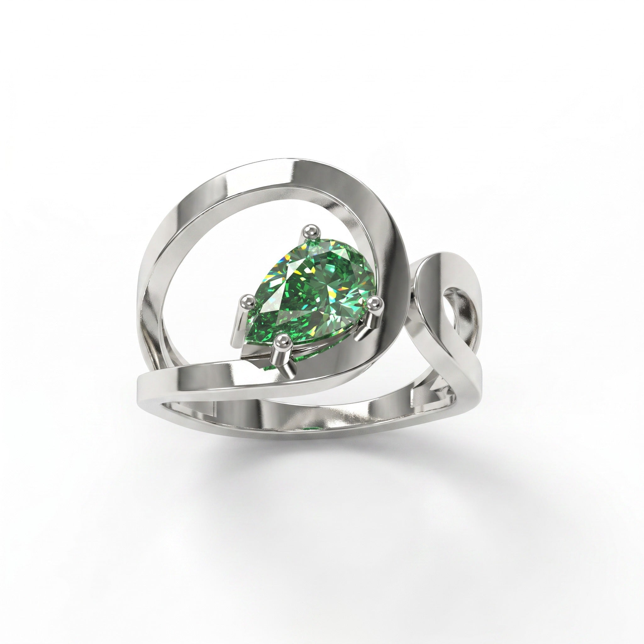 Bague Loop Solitaire Diamant Poire Vert - Lauredi