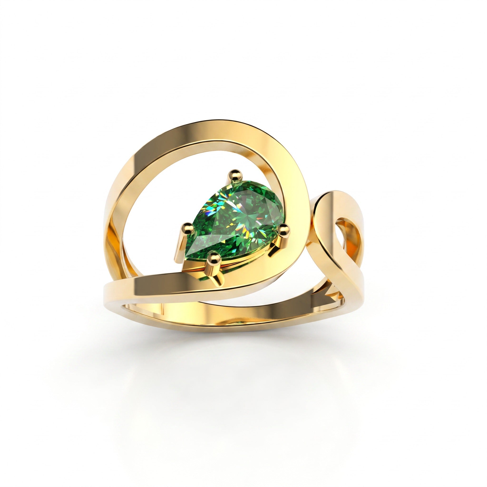 Bague Loop Solitaire Diamant Poire Vert - Lauredi