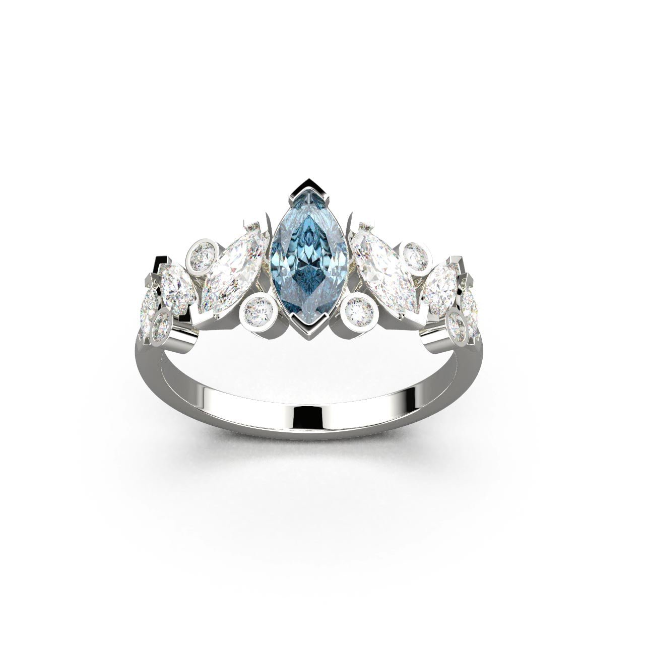 Bague Mme La Marquise Diamant Marquise Bleu, Or 18 carats - Lauredi