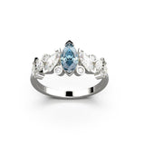 Bague Mme La Marquise Diamant Marquise Bleu, Or 18 carats - Lauredi