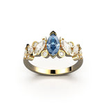 Bague Mme La Marquise Diamant Marquise Bleu, Or 18 carats - Lauredi
