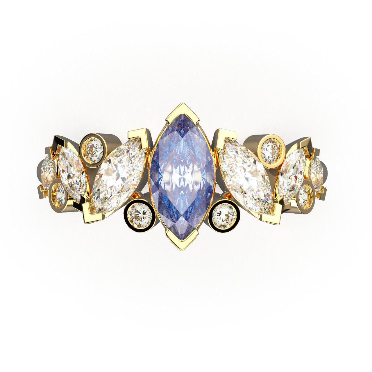 Bague Mme La Marquise Diamant Marquise Bleu, Or 18 carats - Lauredi