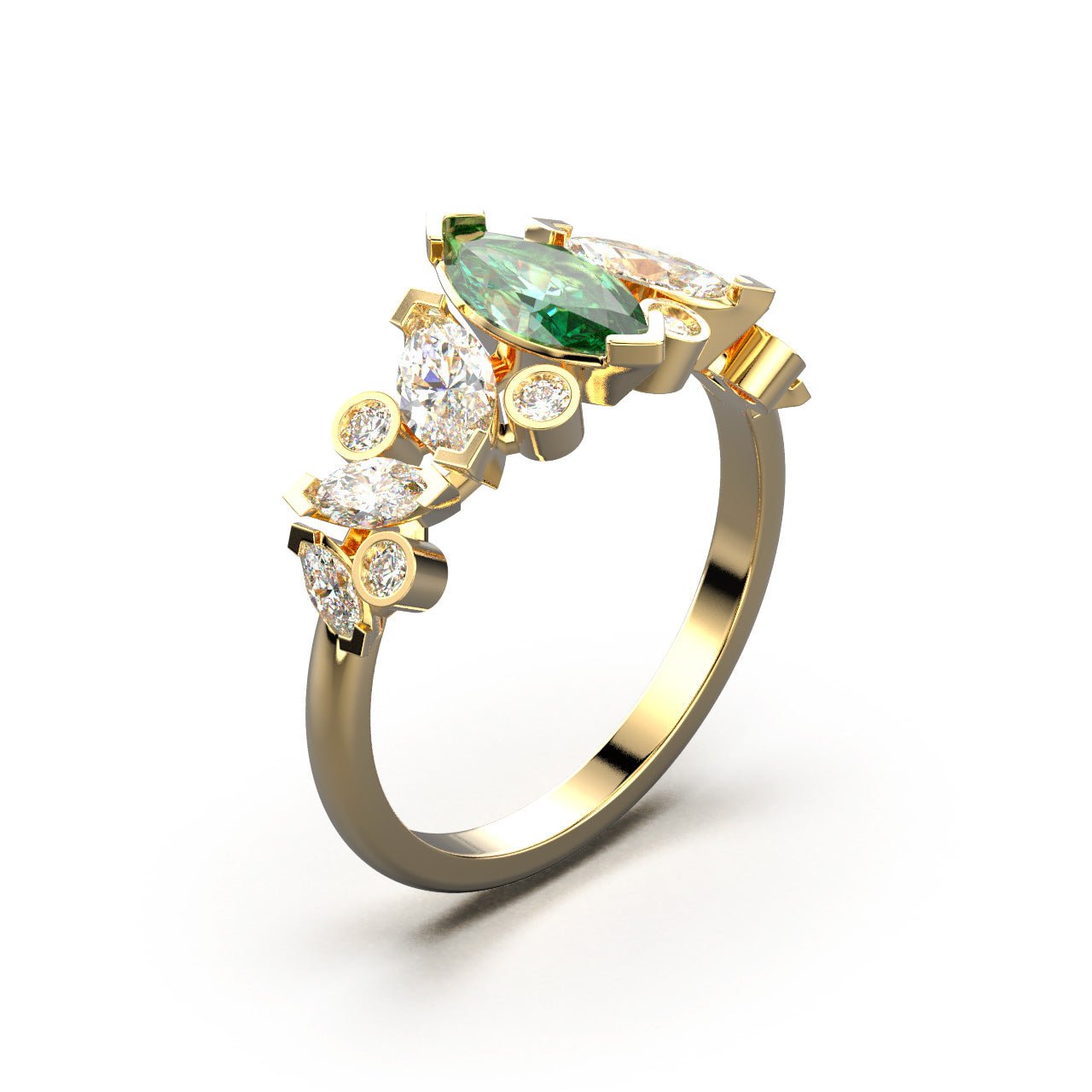 Bague Mme La Marquise Diamant Marquise Vert, Or 18 carats - Lauredi