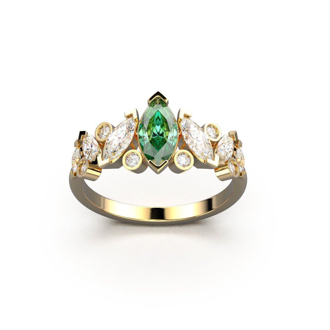 Bague Mme La Marquise Diamant Marquise Vert, Or 18 carats - Lauredi