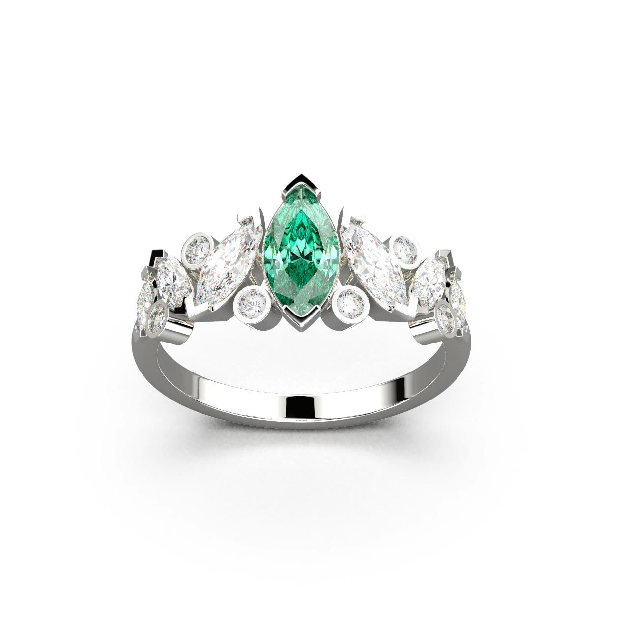 Bague Mme La Marquise Diamant Marquise Vert, Or 18 carats - Lauredi