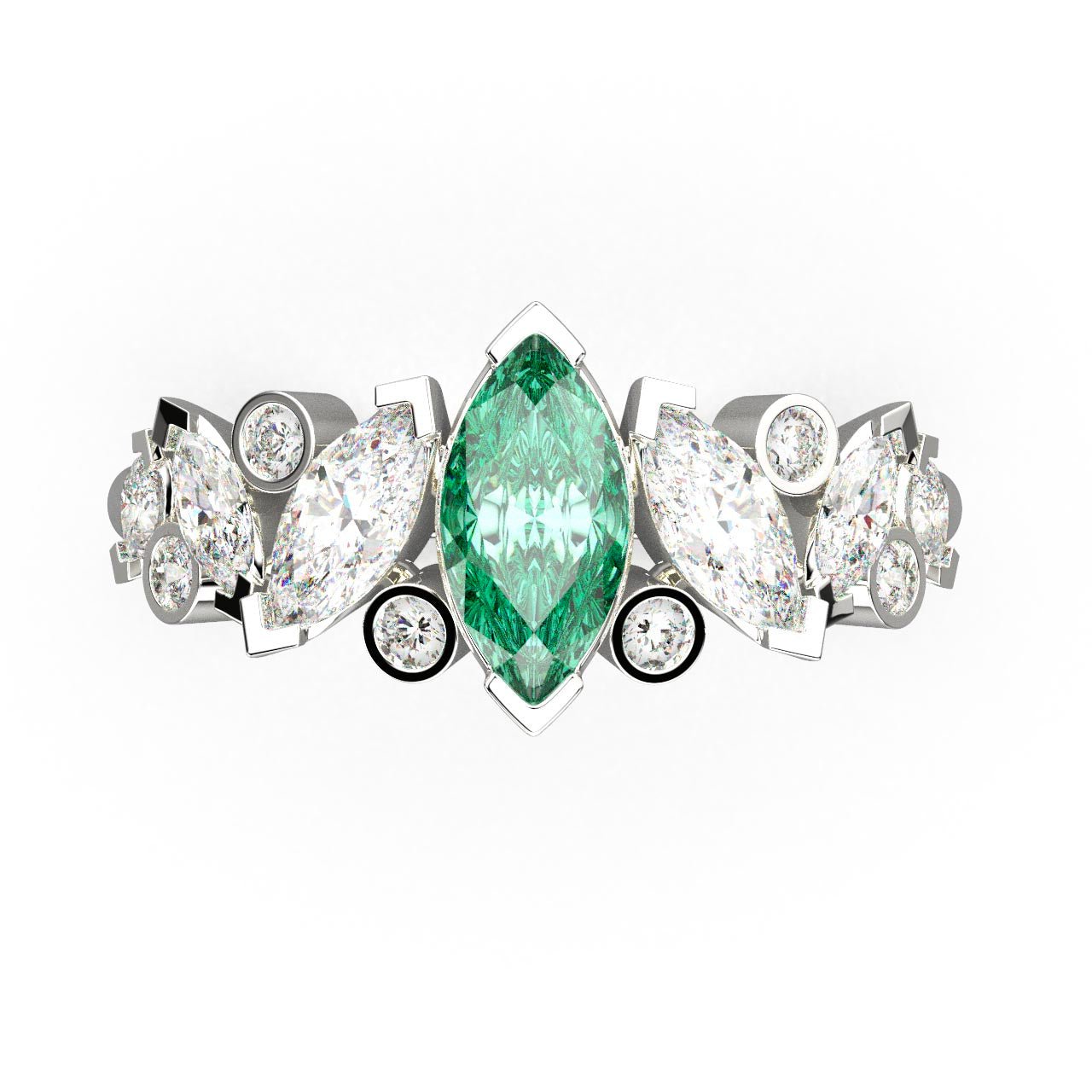 Bague Mme La Marquise Diamant Marquise Vert, Or 18 carats - Lauredi