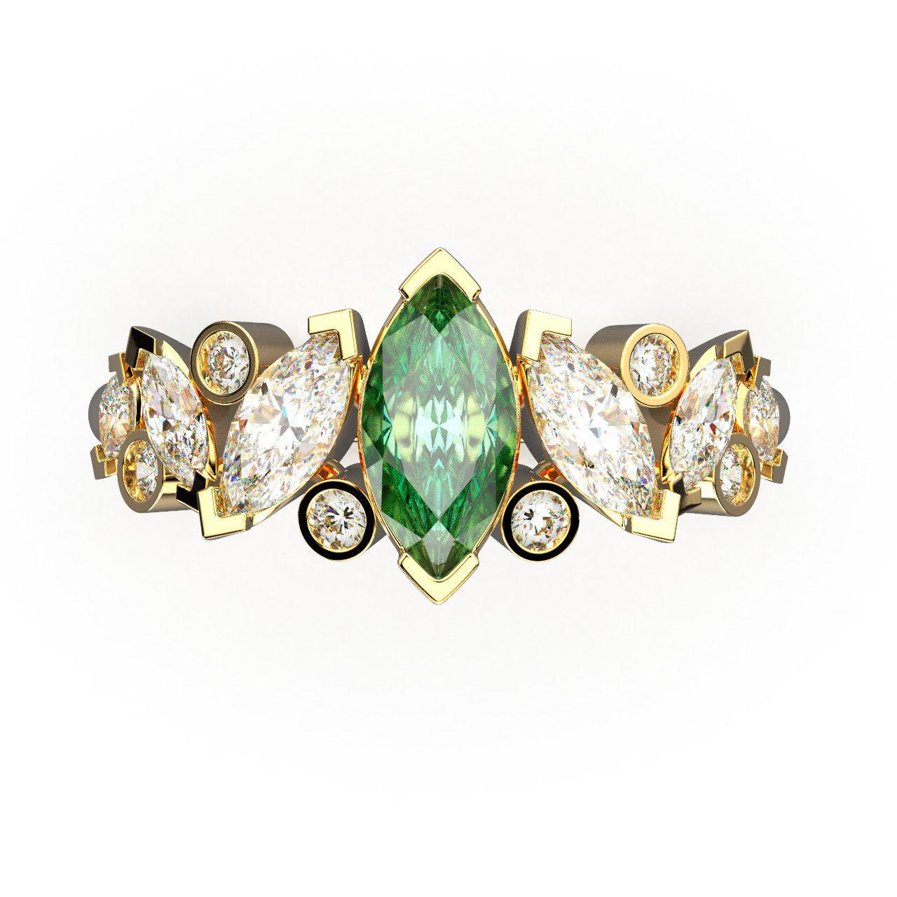 Bague Mme La Marquise Diamant Marquise Vert, Or 18 carats - Lauredi