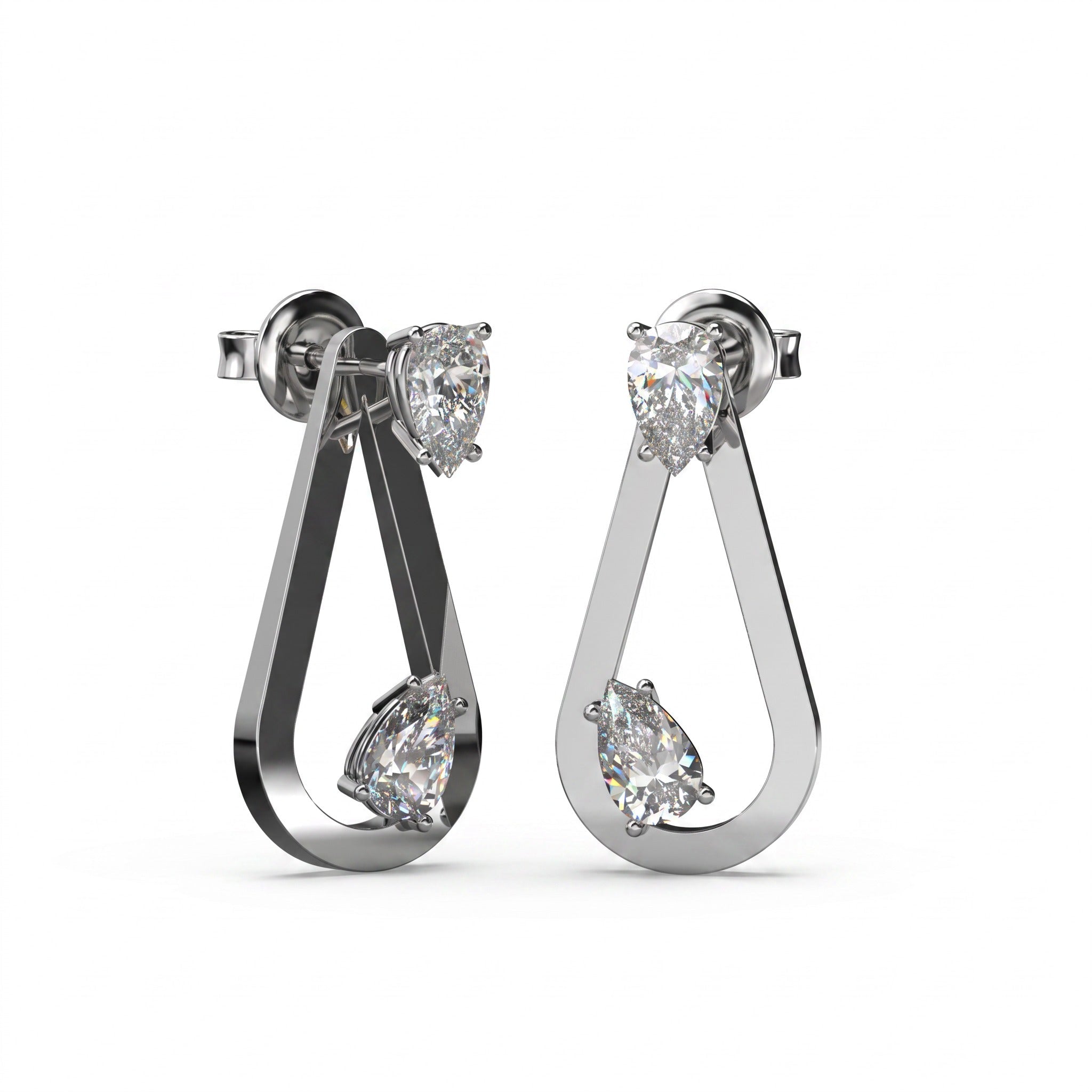 Boucles d'oreilles Loop Solitaire Poire — Diamant blanc - Lauredi