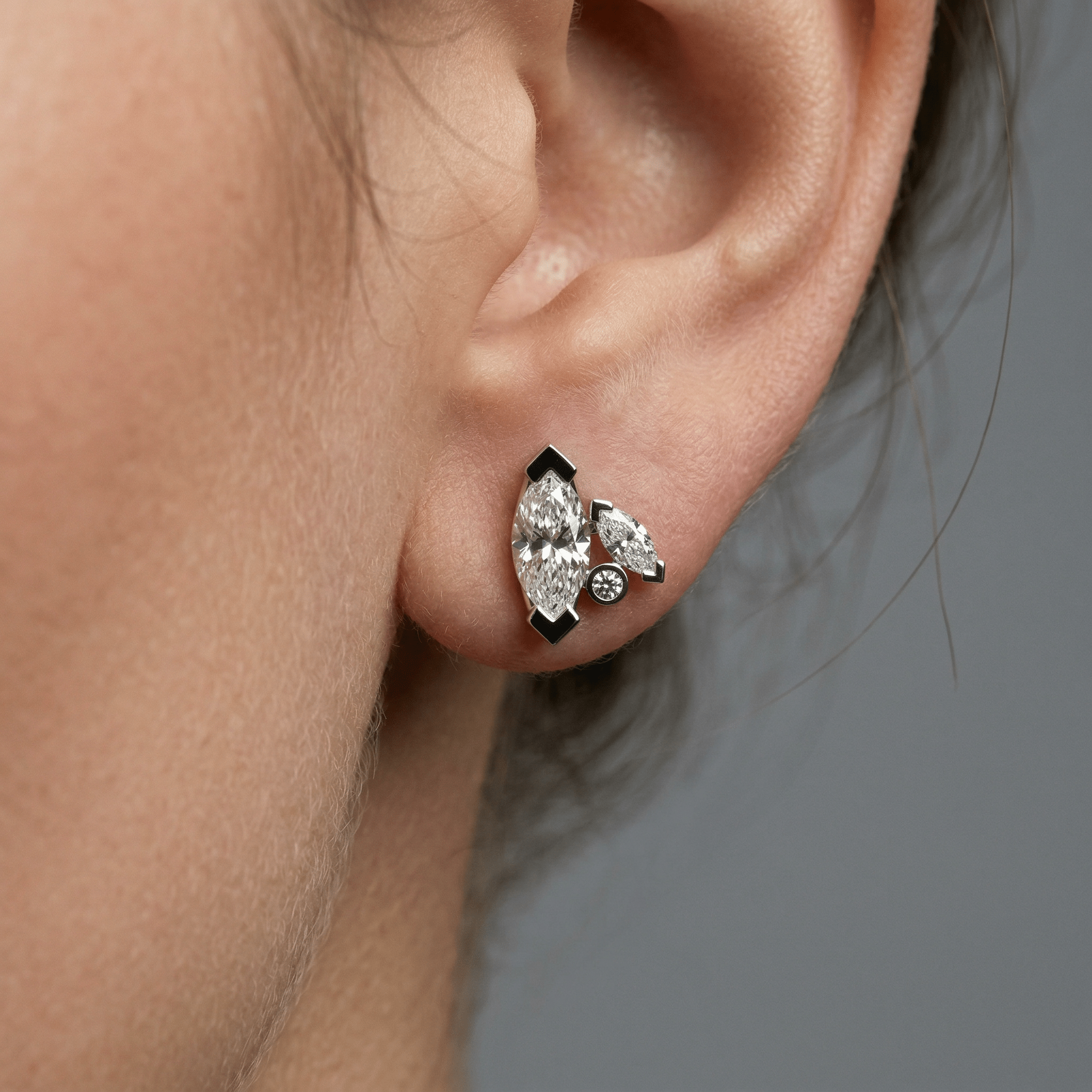 Boucles d'oreilles Mme La Marquise Diamant Marquise Blanc, Or 18 carats - Lauredi