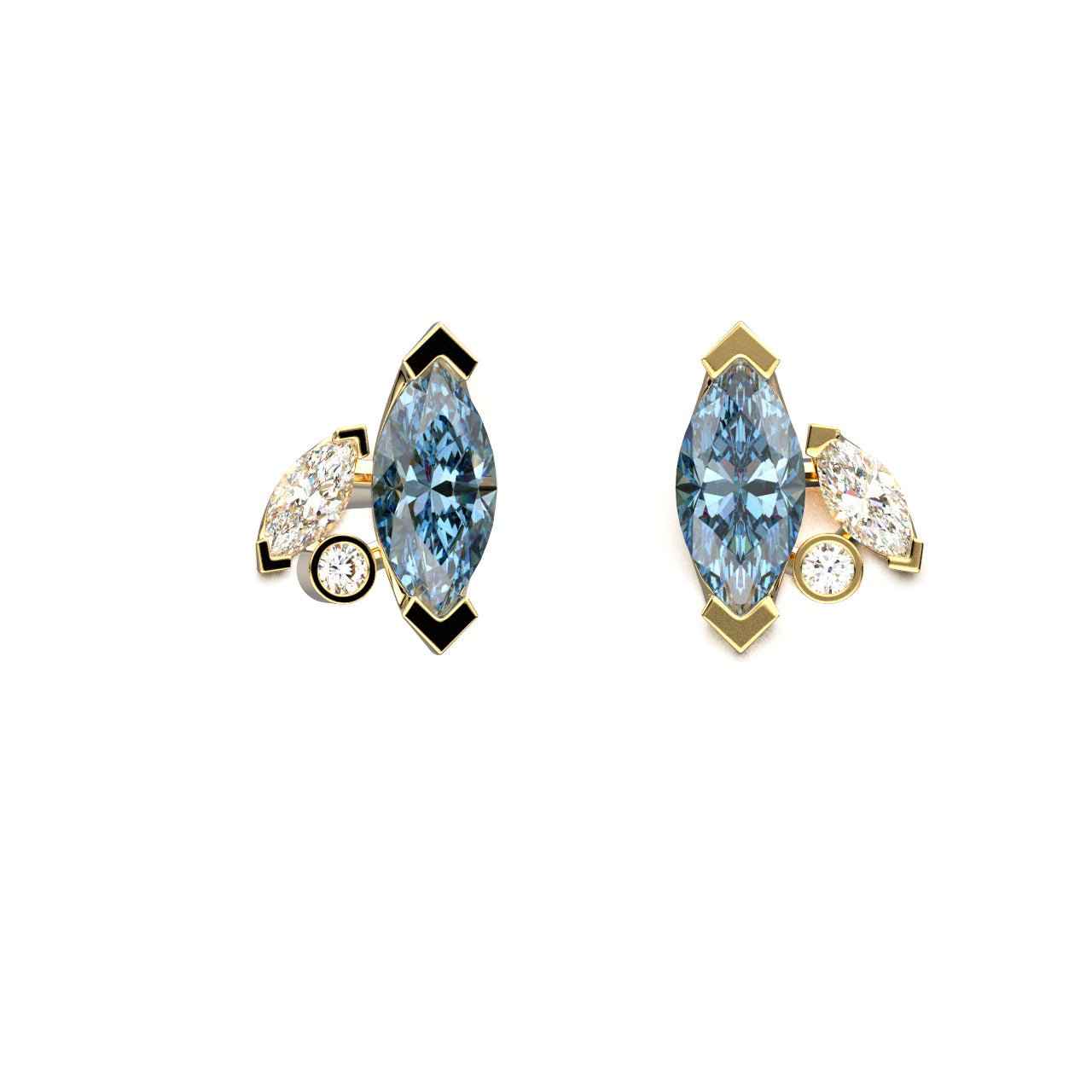 Boucles d'oreilles Mme La Marquise Diamant Marquise Bleu, Or 18 carats - Lauredi