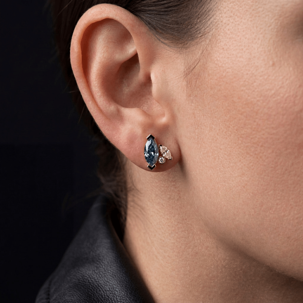 Boucles d'oreilles Mme La Marquise Diamant Marquise Bleu, Or 18 carats - Lauredi