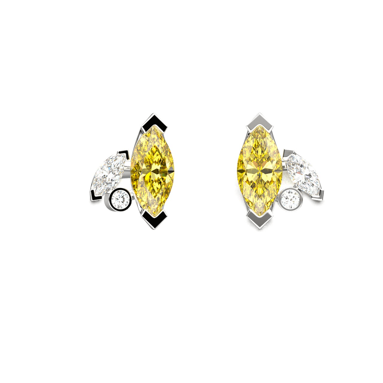 Boucles d'oreilles Mme La Marquise Diamant Marquise Jaune, Or 18 carats - Lauredi