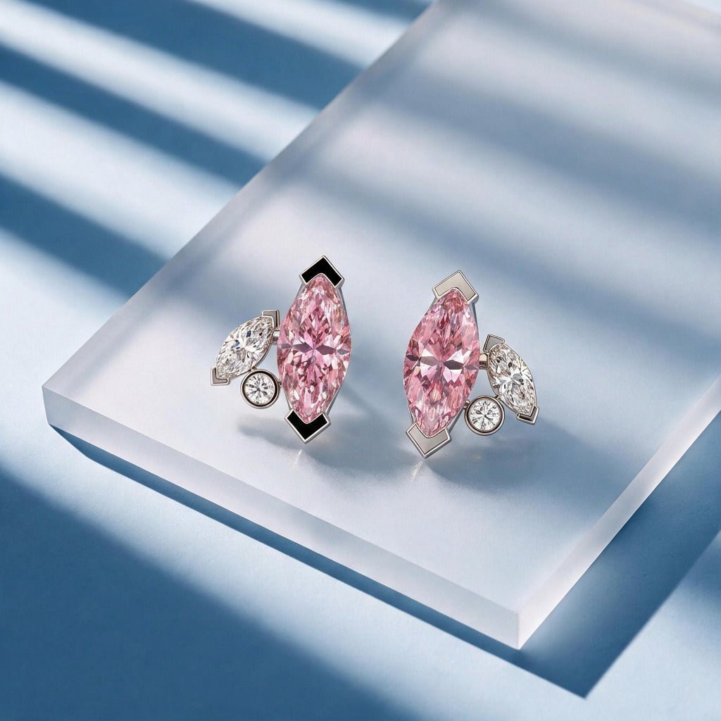 Boucles d'oreilles Mme La Marquise Diamant Marquise Rose - Lauredi