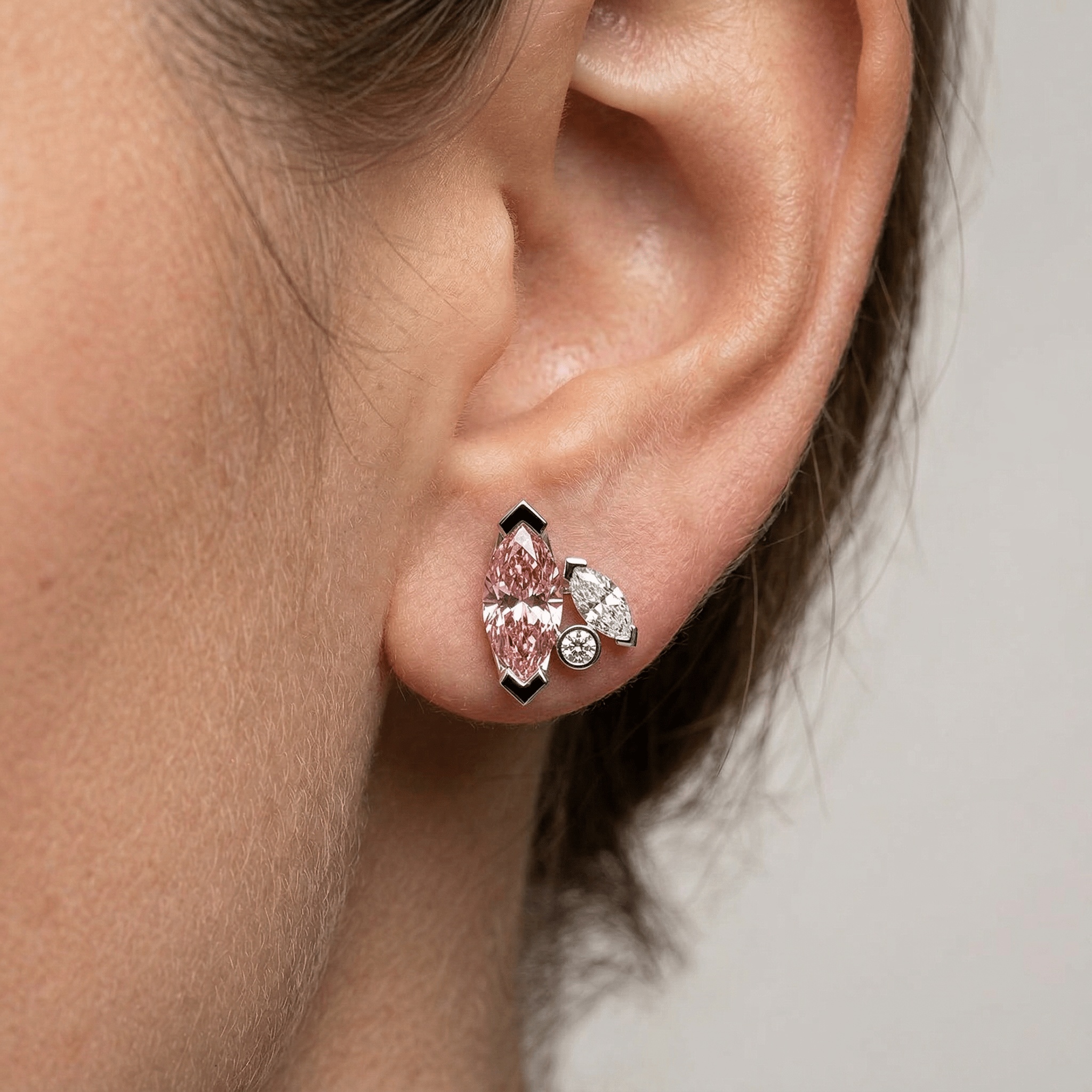 Boucles d'oreilles Mme La Marquise Diamant Marquise Rose, Or 18 carats - Lauredi