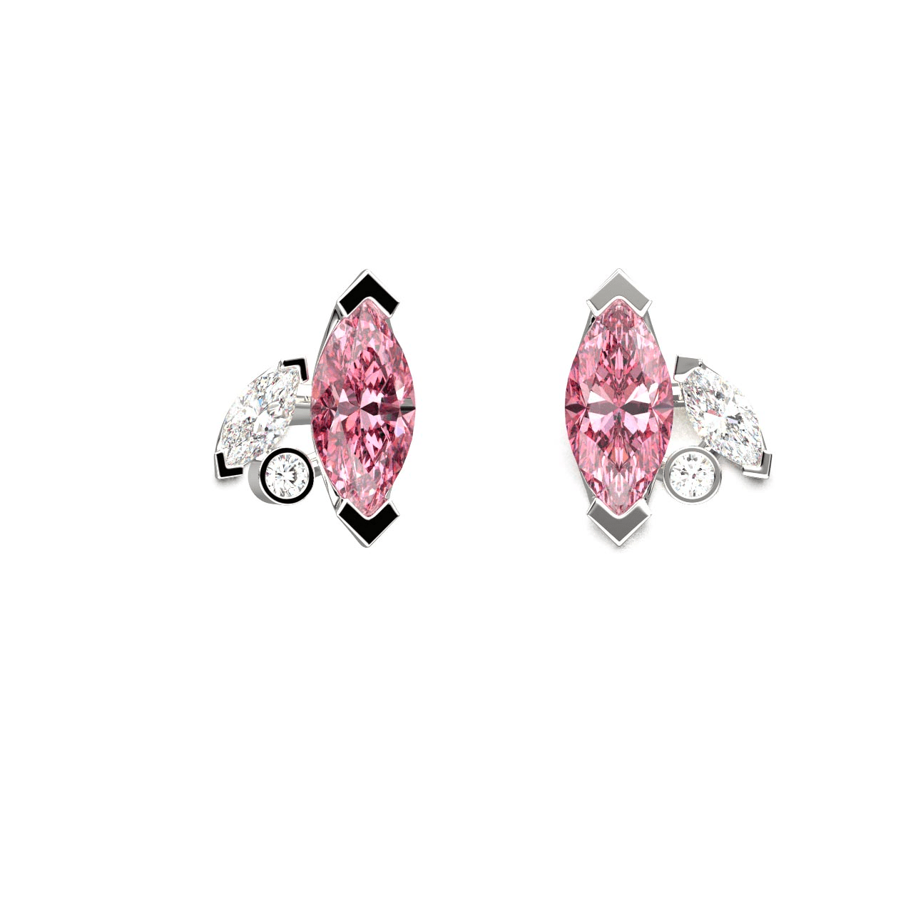 Boucles d'oreilles Mme La Marquise Diamant Marquise Rose, Or 18 carats - Lauredi