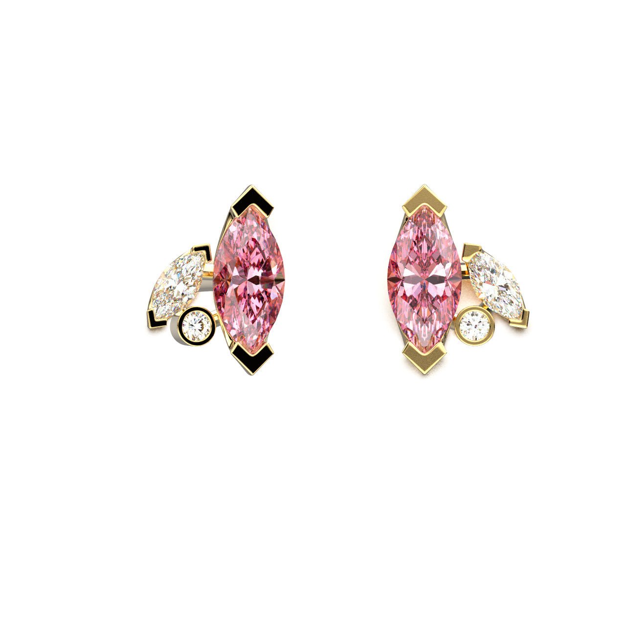 Boucles d'oreilles Mme La Marquise Diamant Marquise Rose, Or 18 carats - Lauredi