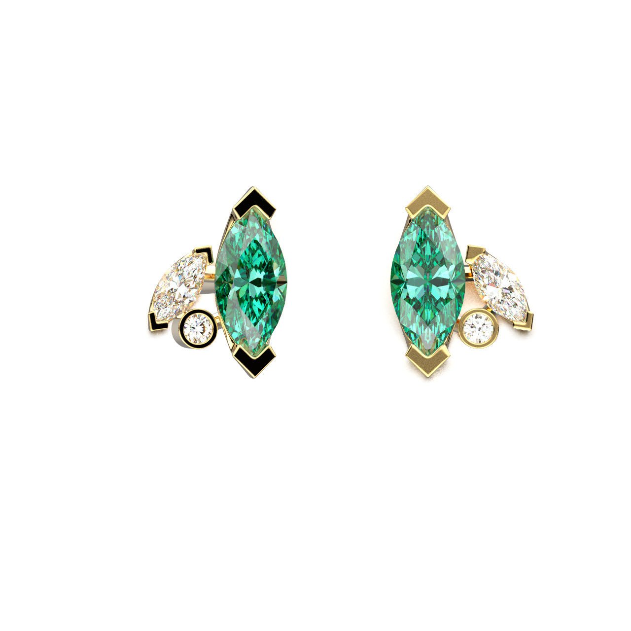 Boucles d'oreilles Mme La Marquise Diamant Marquise Vert, Or 18 carats - Lauredi