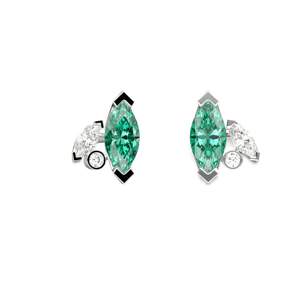 Boucles d'oreilles Mme La Marquise Diamant Marquise Vert, Or 18 carats - Lauredi
