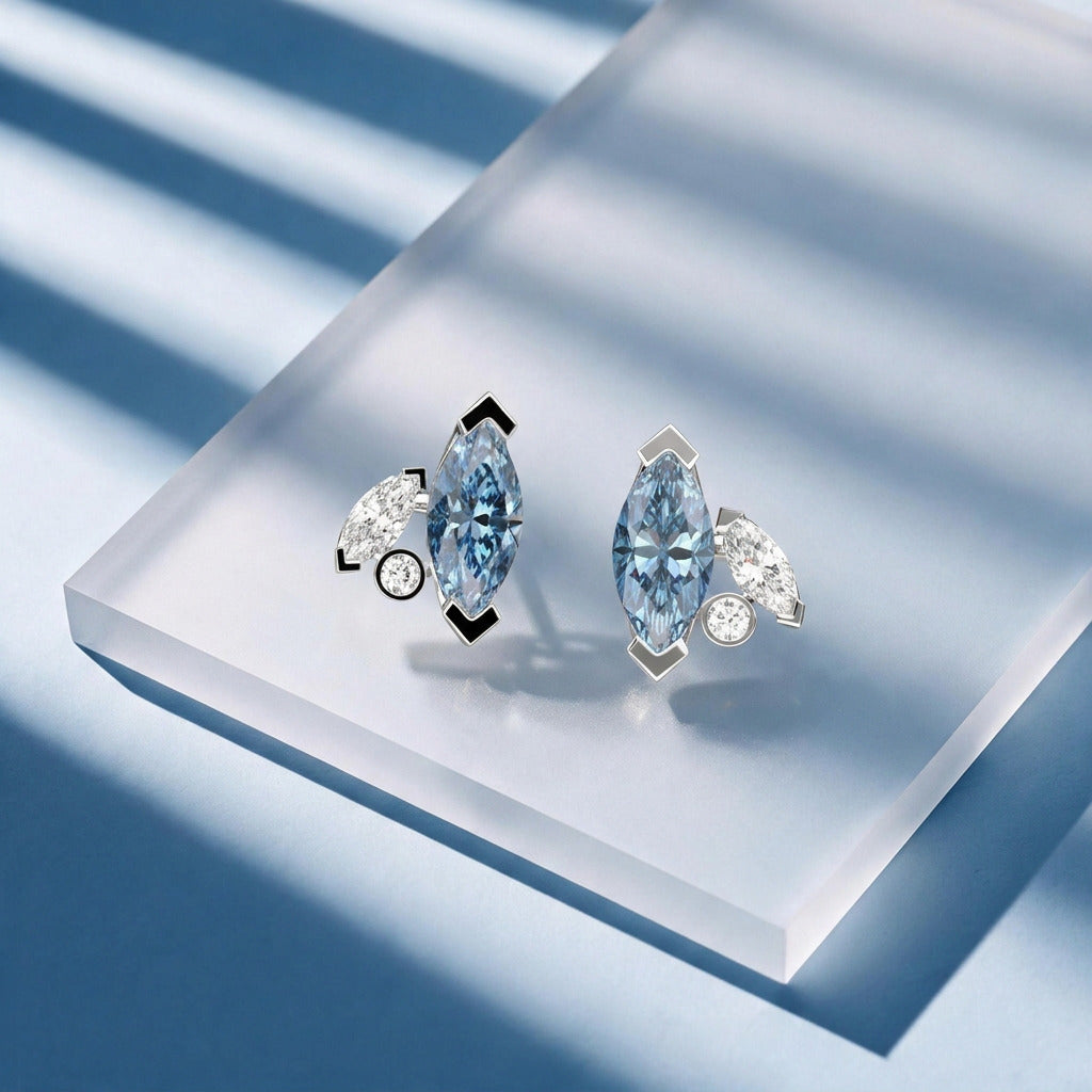 Boucles d'oreilles Mme La Marquise diamant marquise bleu - Lauredi