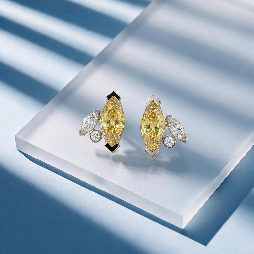Boucles d'oreilles Mme La Marquise diamant marquise jaune - Lauredi
