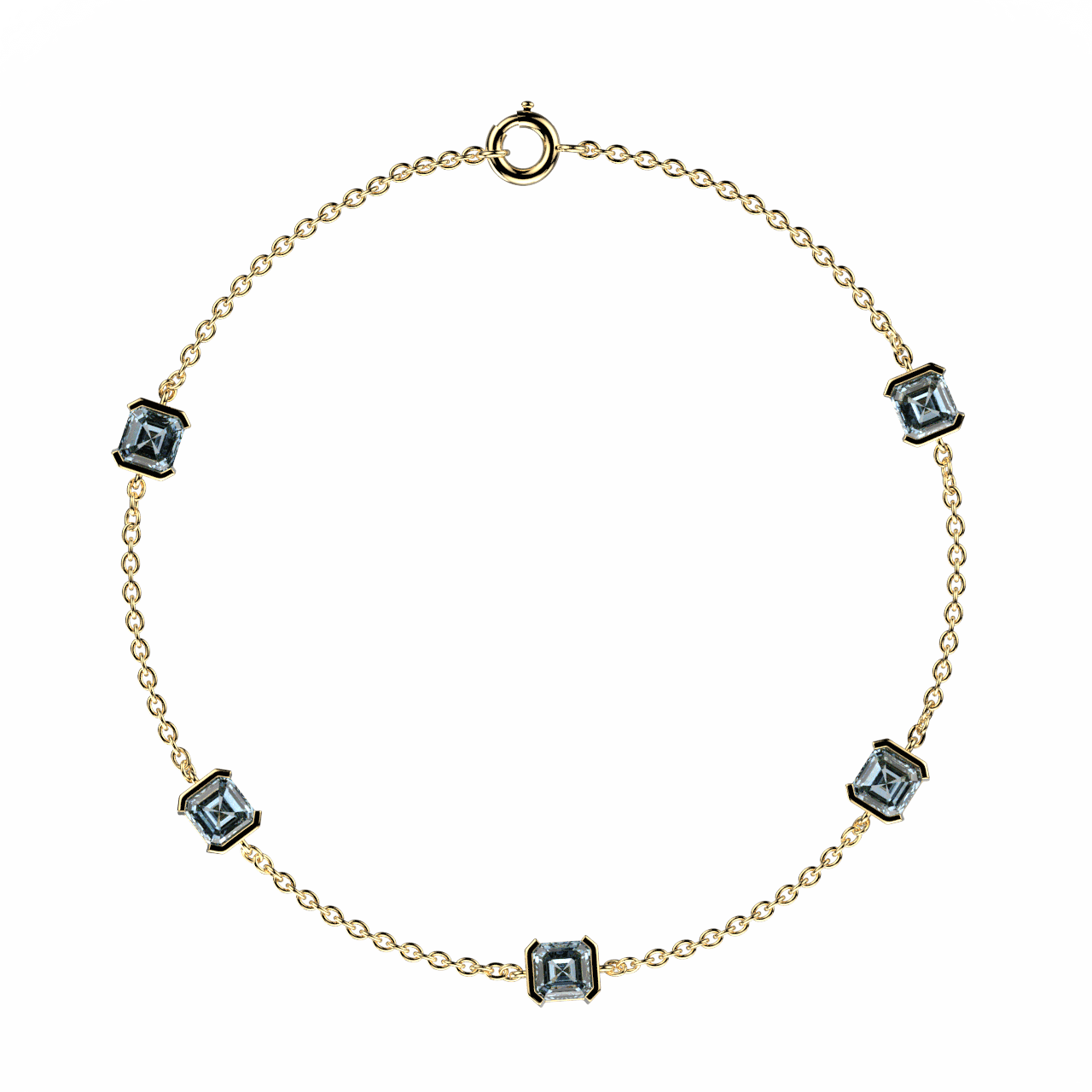 Bracelet Faubourg 1925 - 5 Diamants Asscher Bleus, Or Blanc/Jaune 18 carats - Lauredi