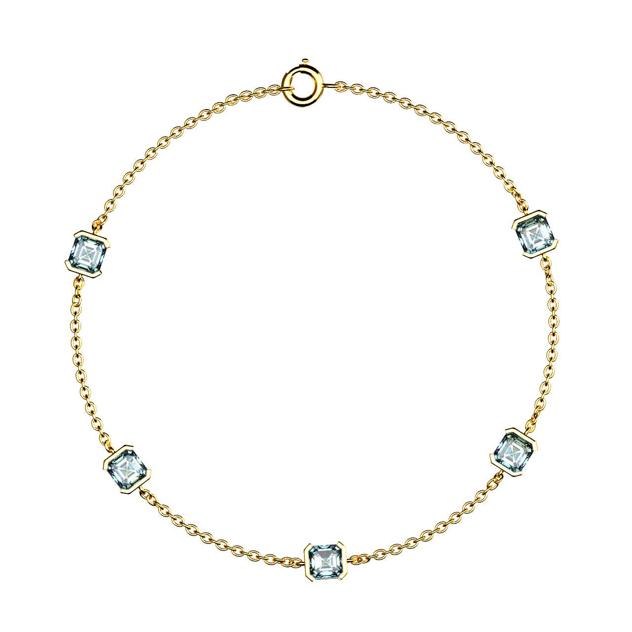 Bracelet Faubourg 1925 - 5 Diamants Asscher Bleus, Or Blanc/Jaune 18 carats - Lauredi