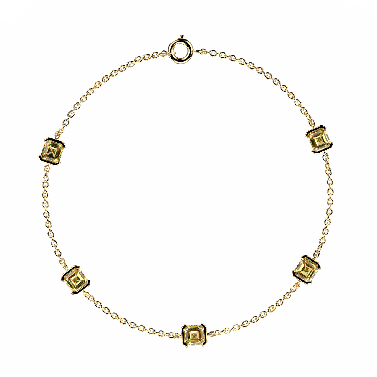 Bracelet Faubourg 1925 - 5 Diamants Asscher Jaunes, Or Blanc/Jaune 18 carats - Lauredi