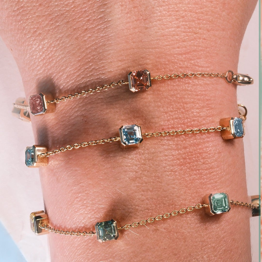 Bracelet Faubourg 1925 - 5 Diamants Asscher Jaunes, Or Blanc/Jaune 18 carats - Lauredi