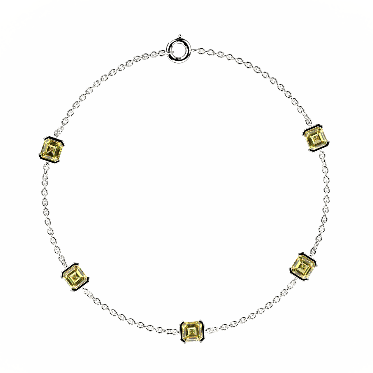 Bracelet Faubourg 1925 - 5 Diamants Asscher Jaunes, Or Blanc/Jaune 18 carats - Lauredi