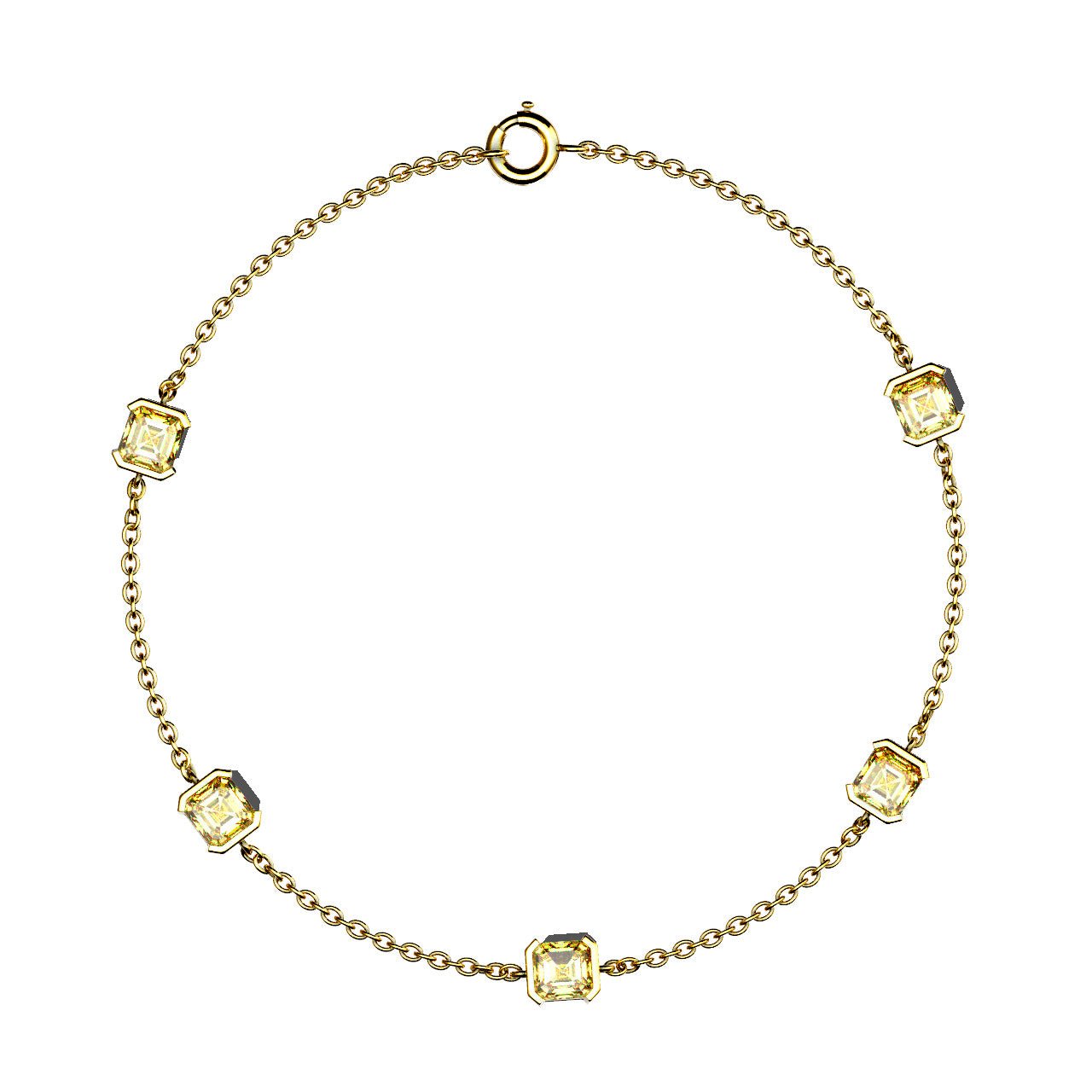 Bracelet Faubourg 1925 - 5 Diamants Asscher Jaunes, Or Blanc/Jaune 18 carats - Lauredi