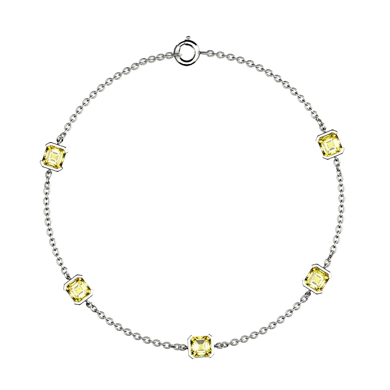 Bracelet Faubourg 1925 - 5 Diamants Asscher Jaunes, Or Blanc/Jaune 18 carats - Lauredi