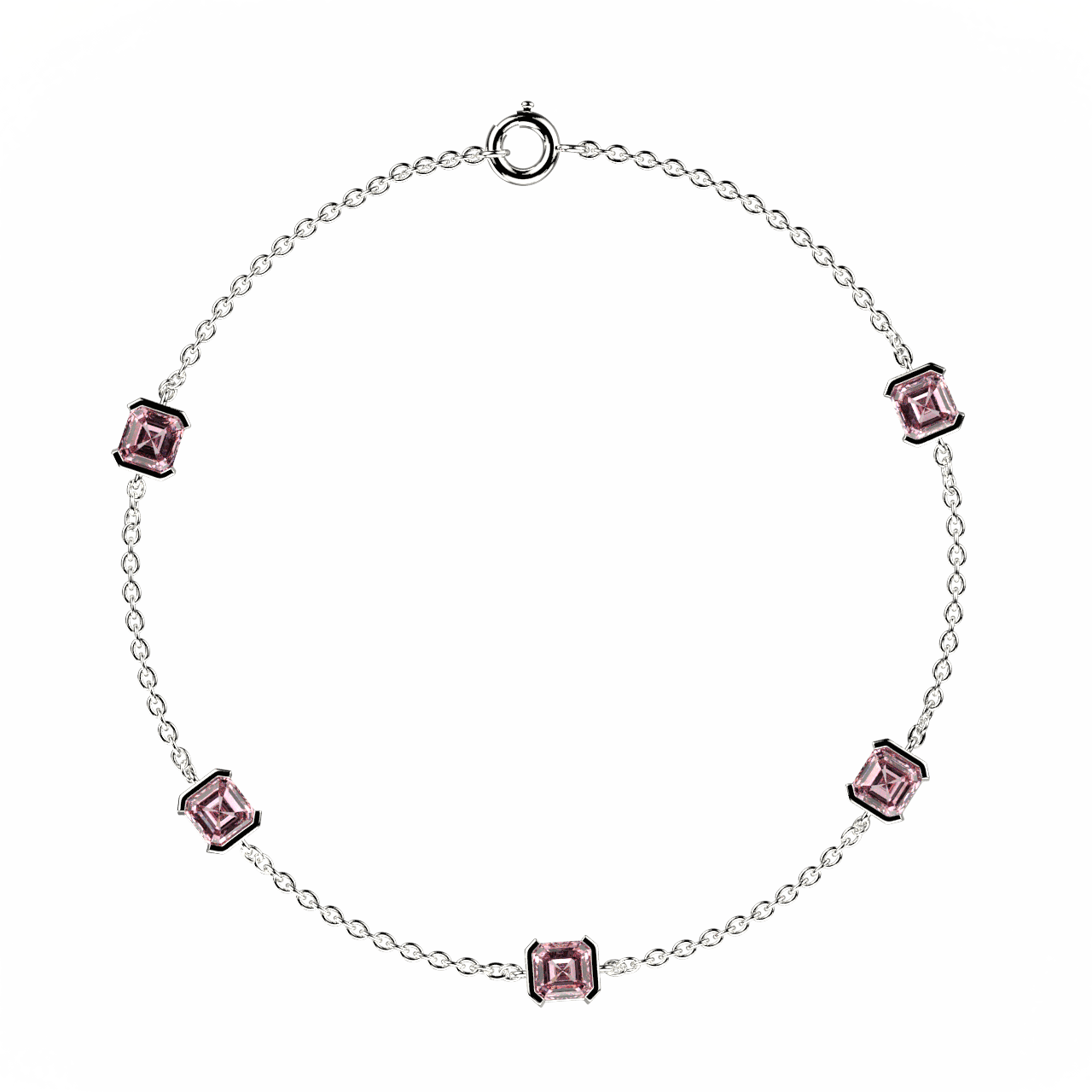 Bracelet Faubourg 1925 - 5 Diamants Asscher Roses, Or Blanc/Jaune 18 carats - Lauredi