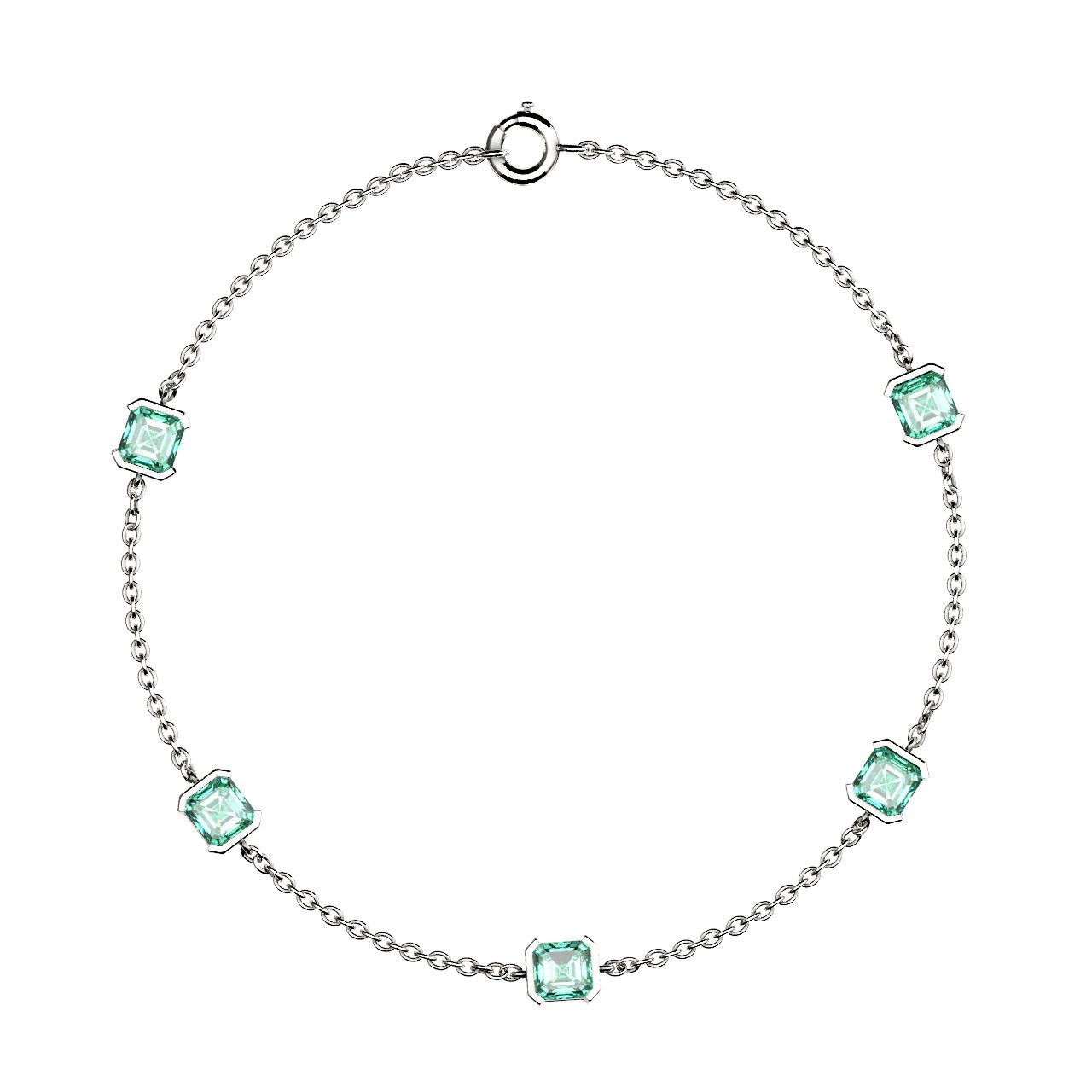 Bracelet Faubourg 1925 - 5 Diamants Asscher Verts, Or Blanc/Jaune 18 carats - Lauredi