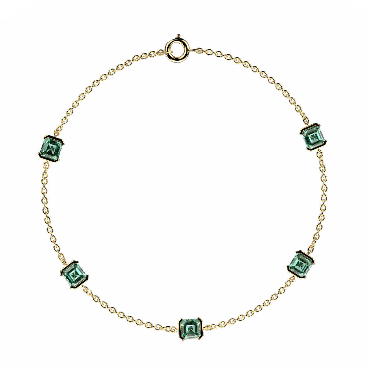 Bracelet Faubourg 1925 - 5 Diamants Asscher Verts, Or Blanc/Jaune 18 carats - Lauredi