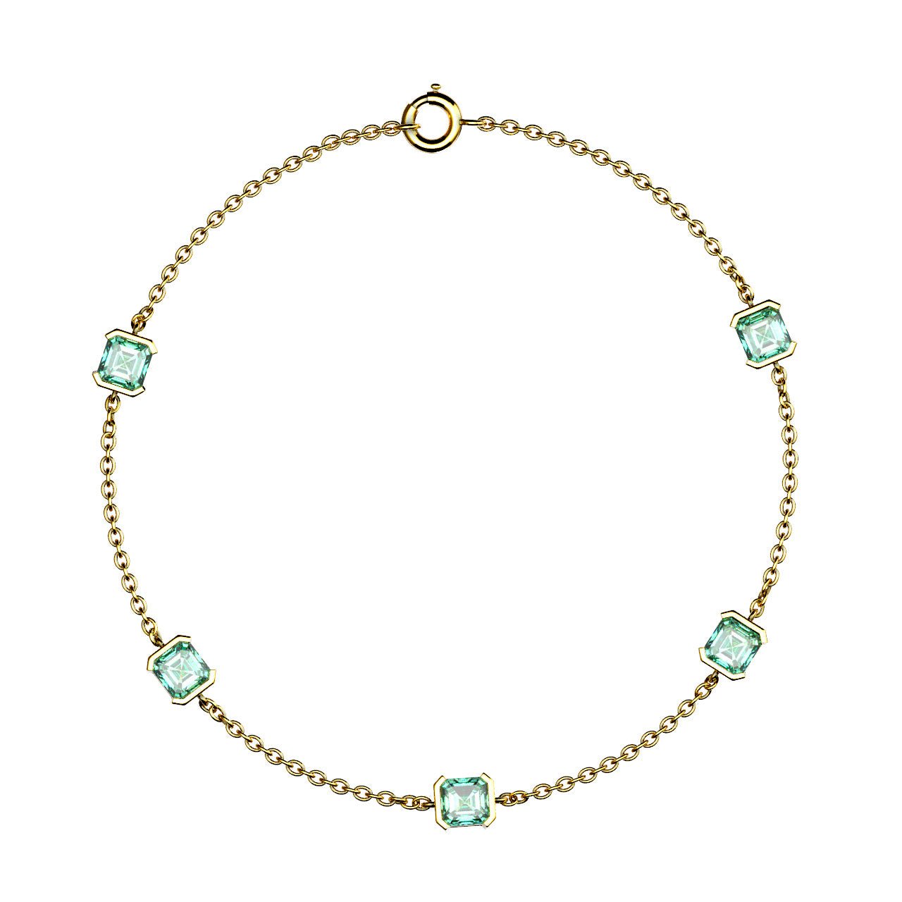 Bracelet Faubourg 1925 - 5 Diamants Asscher Verts, Or Blanc/Jaune 18 carats - Lauredi