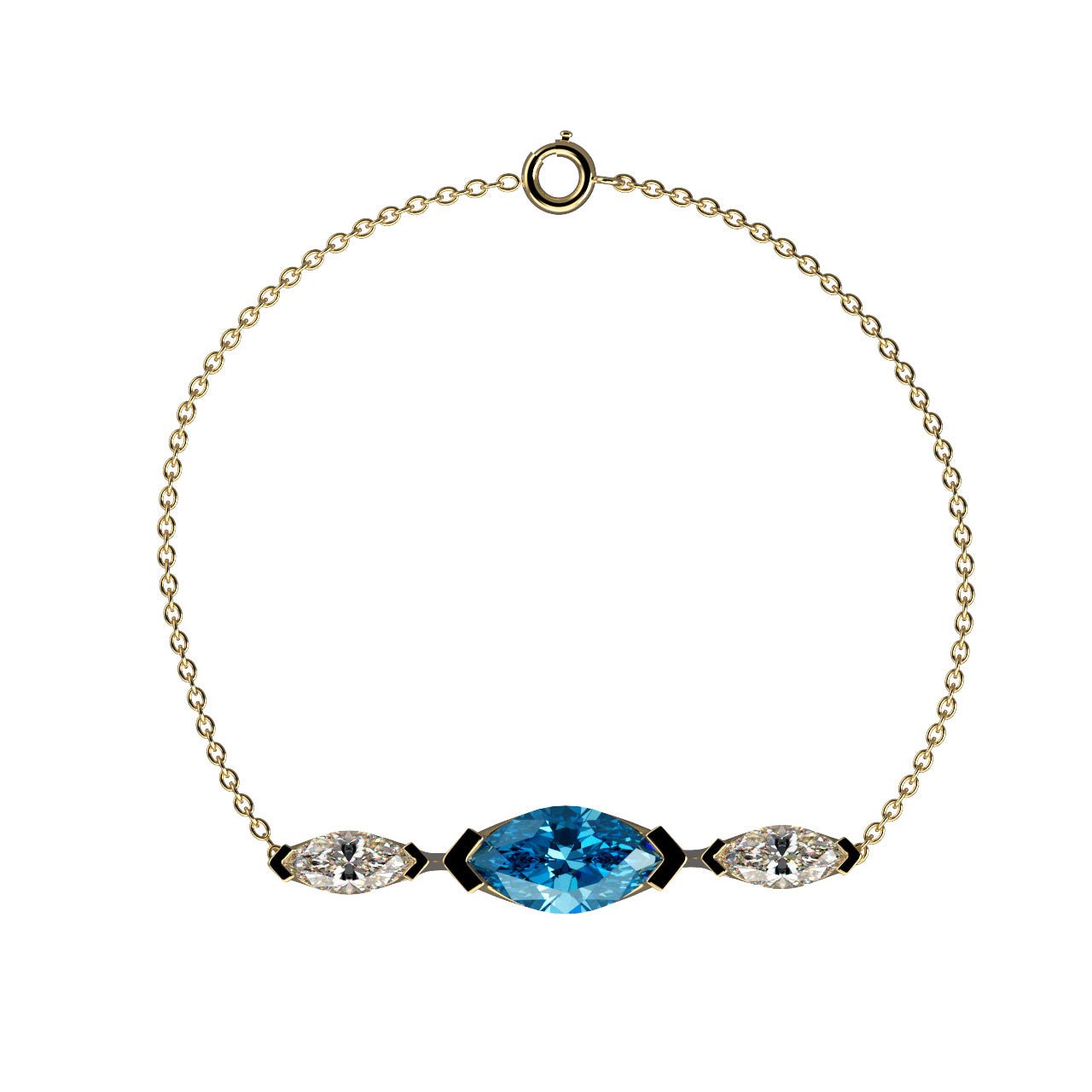 Bracelet Mme La Marquise Diamant Marquise Bleu, Or 18 carats - Lauredi