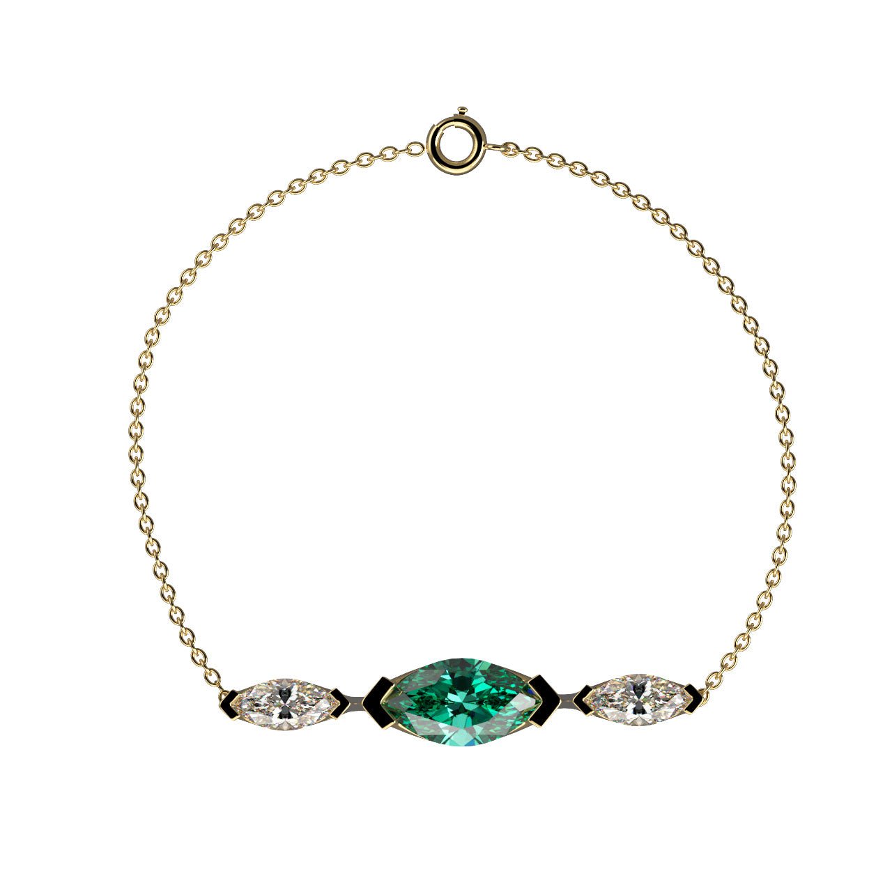 Bracelet Mme La Marquise Diamant Marquise Vert, Or 18 carats - Lauredi